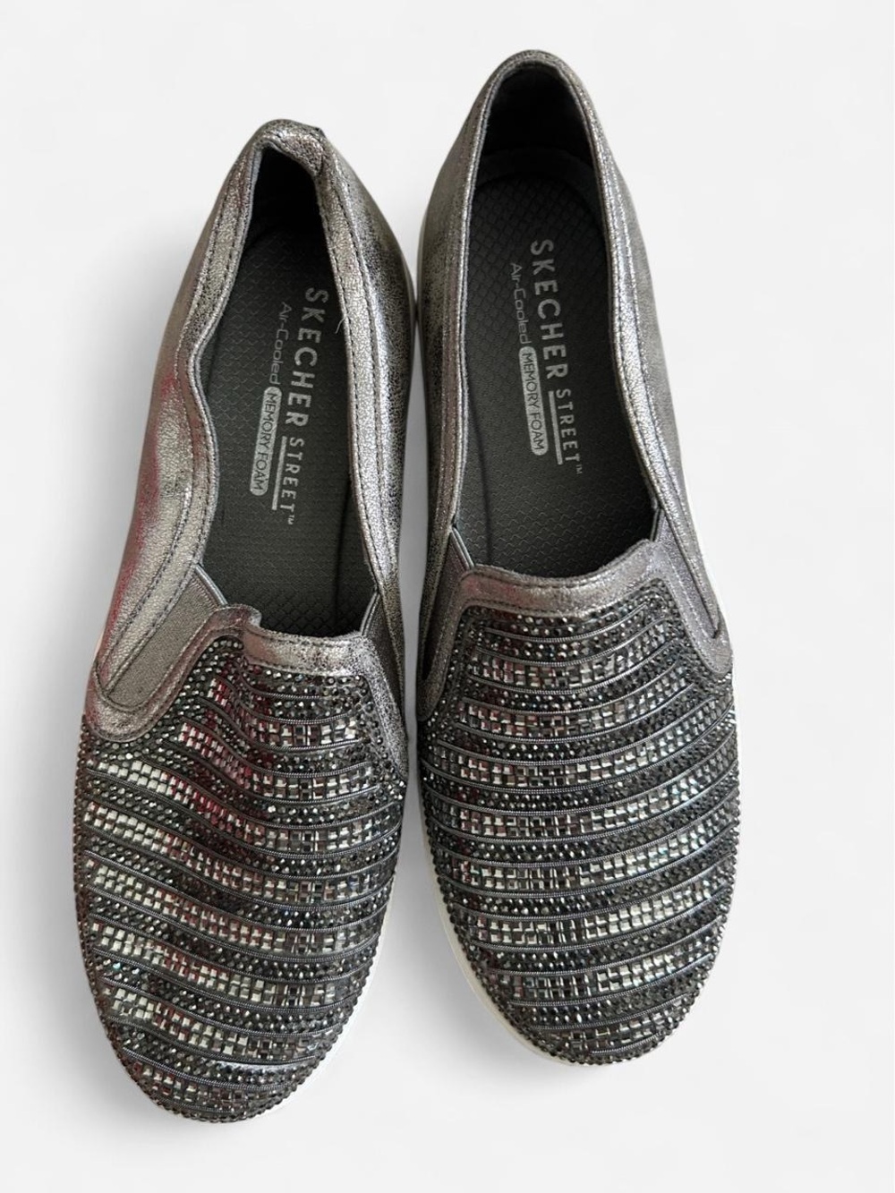 Skechers Metallic Embellished Slip-On Flats in Silver